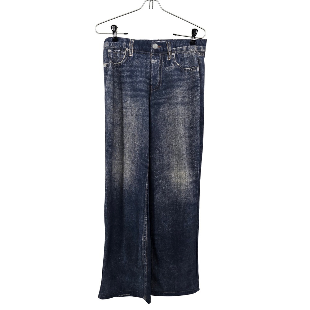 Mila Rosabella Trompe L'oeil Pants Womens M Blue‎ Denim Print Wide Leg Stretch